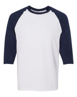 Gildan Unisex Heavy Cotton™ Raglan Three-Quarter Sleeve T-Shirt. 5700 - White/ Navy