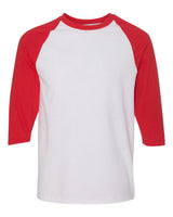 Gildan Unisex Heavy Cotton™ Raglan Three-Quarter Sleeve T-Shirt. 5700 - White/ Red