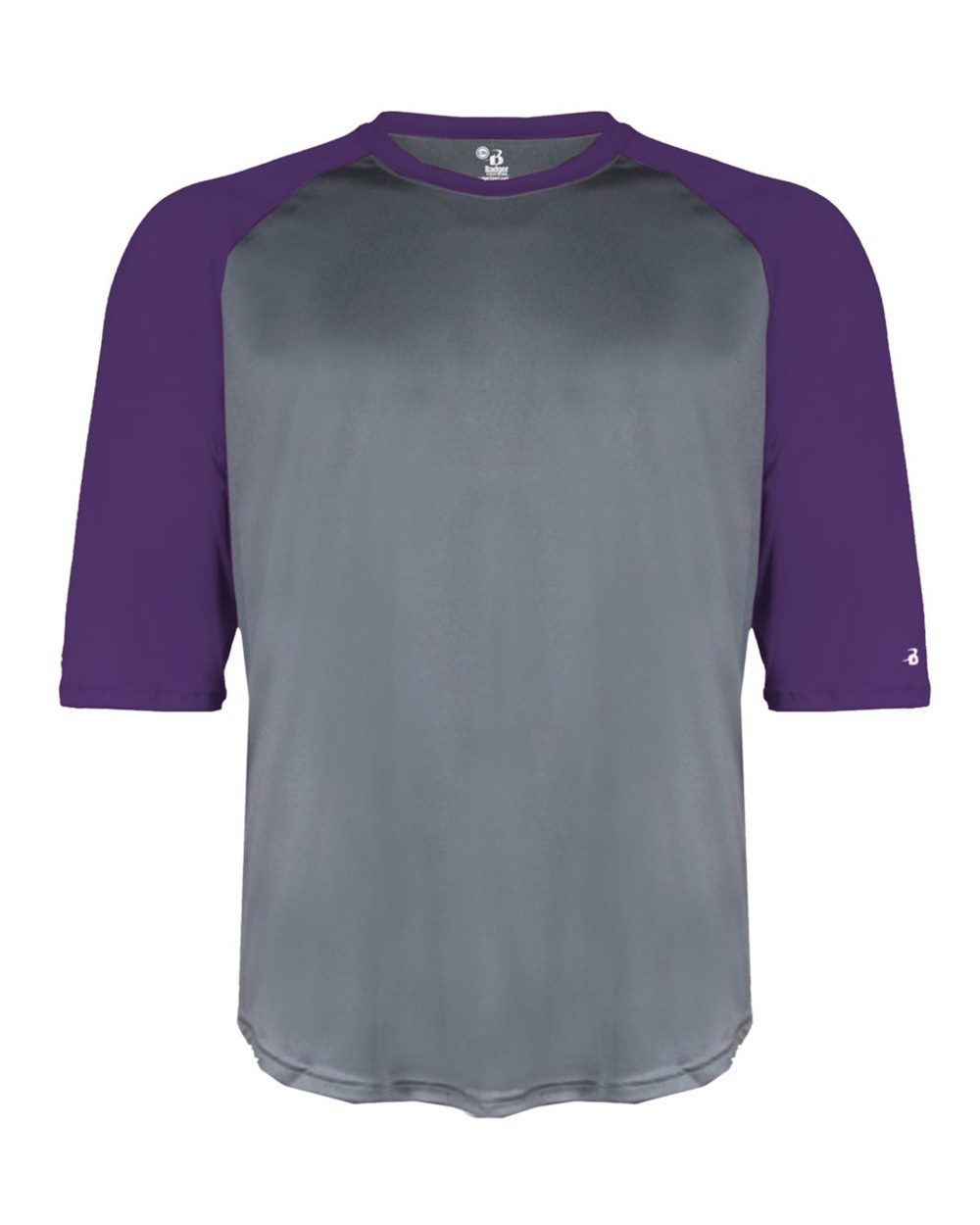 Badger Youth B-Core Three-Quarter Sleeve Baseball T-Shirt. 2133 - Graphite/ Purple