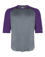 Badger Youth B-Core Three-Quarter Sleeve Baseball T-Shirt. 2133 - Graphite/ Purple