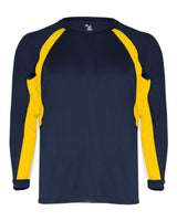 Badger Youth B-Core Hook Long Sleeve T-Shirt. 2154 - Navy/ Gold