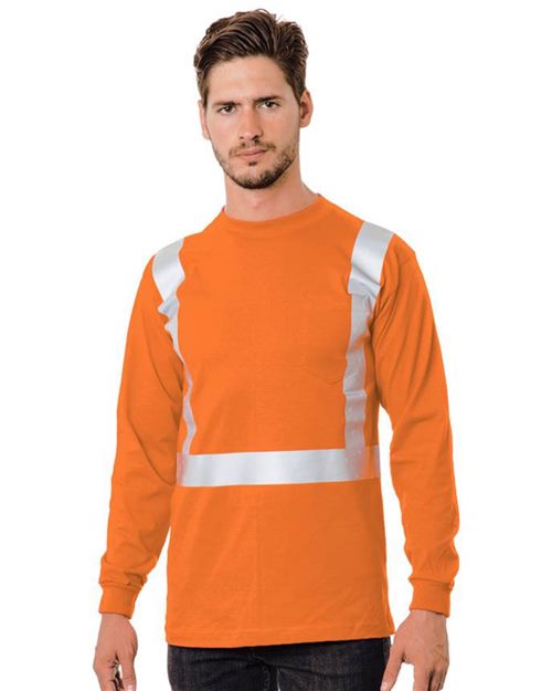 Bayside Unisex USA-Made 50/50 Hi-Visibility Long Sleeve Pocket T-Shirt. 3782