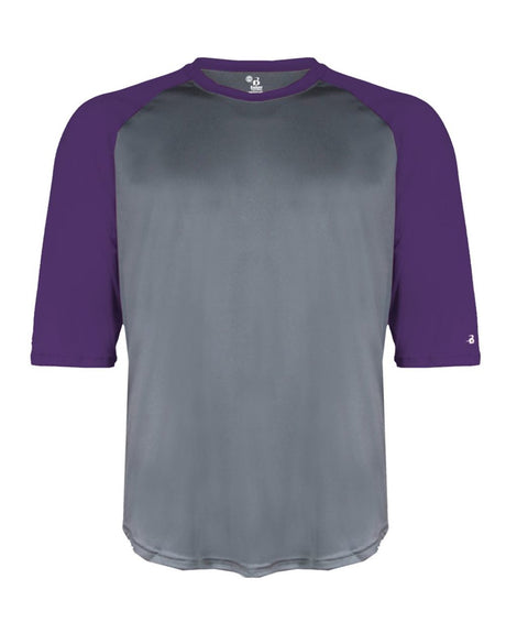 Badger Men's B-Core Three-Quarter Sleeve Baseball T-Shirt. 4133 - Graphite/ Purple