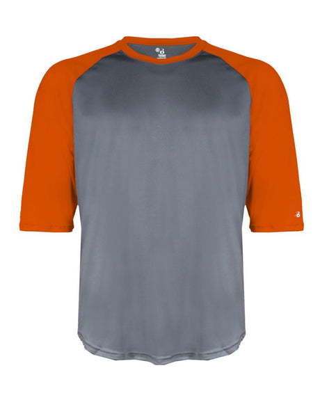Badger Men's B-Core Three-Quarter Sleeve Baseball T-Shirt. 4133 - Graphite/ Burnt Orange