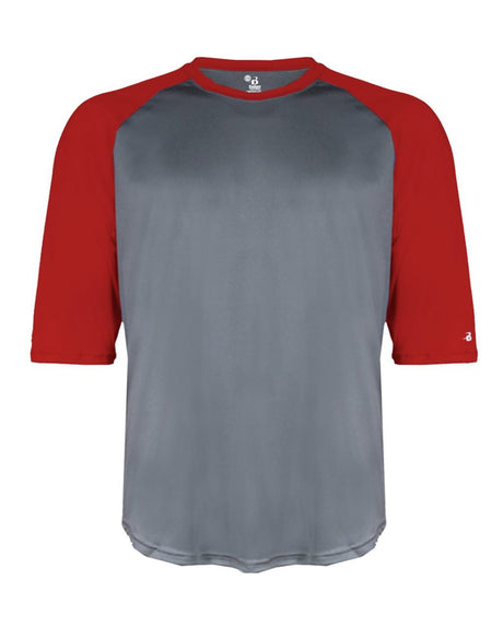 Badger Men's B-Core Three-Quarter Sleeve Baseball T-Shirt. 4133 - Graphite/ Red