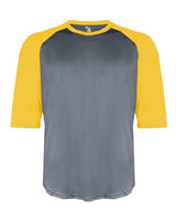 Badger Men's B-Core Three-Quarter Sleeve Baseball T-Shirt. 4133 - Graphite/ Gold