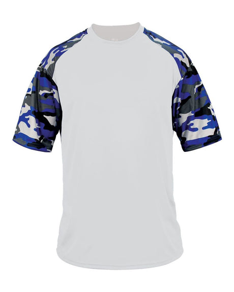 Badger Men's Camo Sport T-Shirt. 4141 - White/ Royal Camo