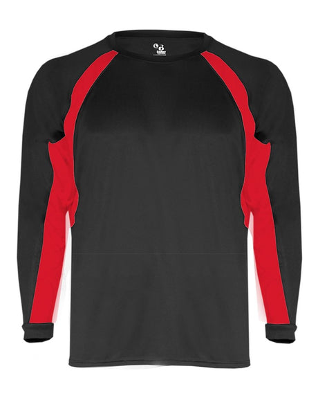 Badger Men's B-Core Hook Long Sleeve T-Shirt. 4154 - Black/ Red