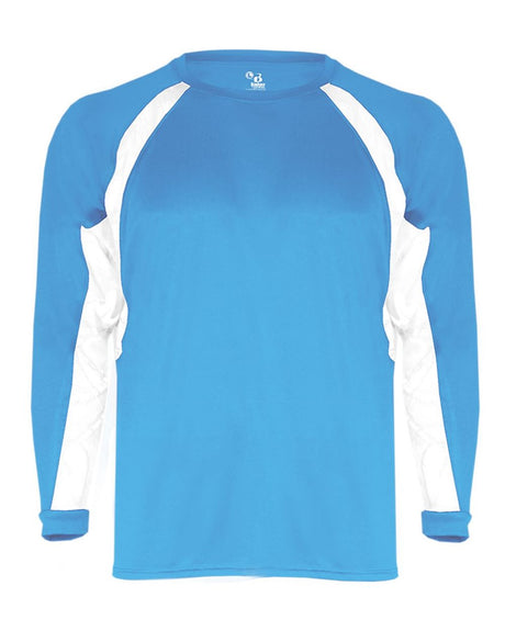 Badger Men's B-Core Hook Long Sleeve T-Shirt. 4154 - Columbia Blue/ White