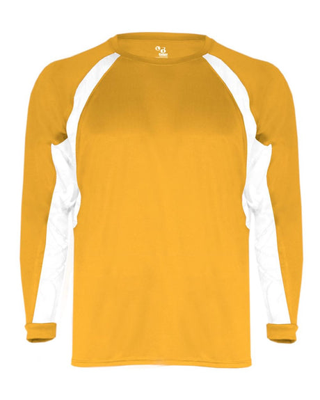 Badger Men's B-Core Hook Long Sleeve T-Shirt. 4154 - Gold/ White