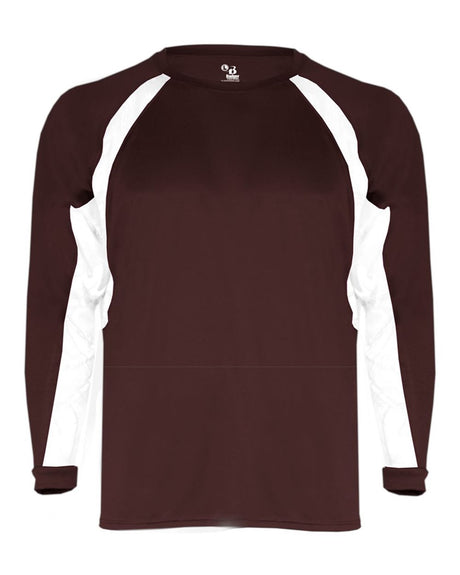Badger Men's B-Core Hook Long Sleeve T-Shirt. 4154 - Maroon/ White