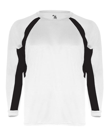 Badger Men's B-Core Hook Long Sleeve T-Shirt. 4154 - White/ Black