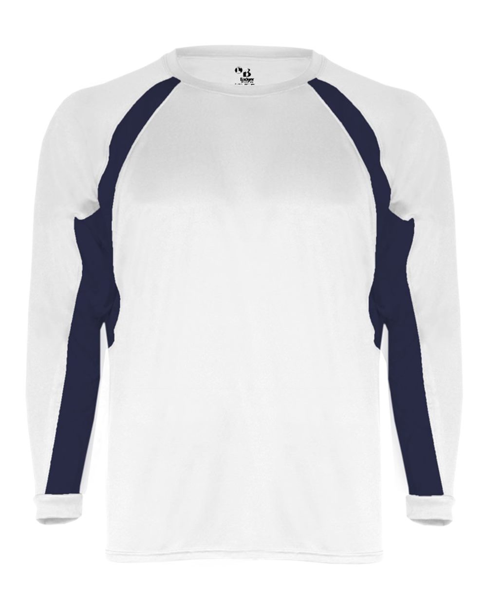 Badger Men's B-Core Hook Long Sleeve T-Shirt. 4154 - White/ Navy