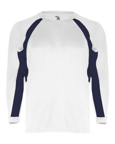 Badger Men's B-Core Hook Long Sleeve T-Shirt. 4154 - White/ Navy