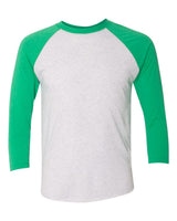 Next Level Unisex Triblend Three-Quarter Raglan Tee. 6051 - Envy Sleeves/ Heather White Body
