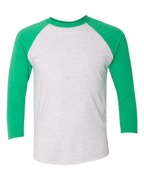 Next Level Unisex Triblend Three-Quarter Raglan Tee. 6051 - Envy Sleeves/ Heather White Body
