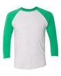 Next Level Unisex Triblend Three-Quarter Raglan Tee. 6051 - Envy Sleeves/ Heather White Body
