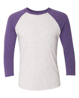 Next Level Unisex Triblend Three-Quarter Raglan Tee. 6051 - Purple Rush Sleeves/ Heather White Body