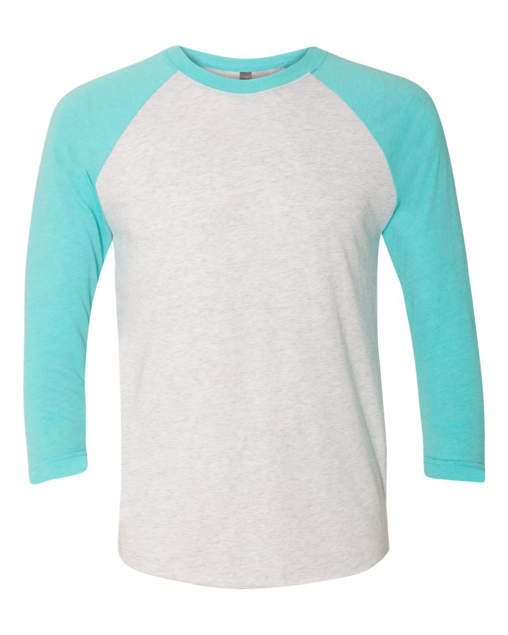 Next Level Unisex Triblend Three-Quarter Raglan Tee. 6051 - Tahiti Blue Sleeves/ Heather White Body