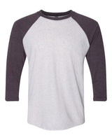 Next Level Unisex Triblend Three-Quarter Raglan Tee. 6051 - Vintage Purple Sleeves/ Heather White Body