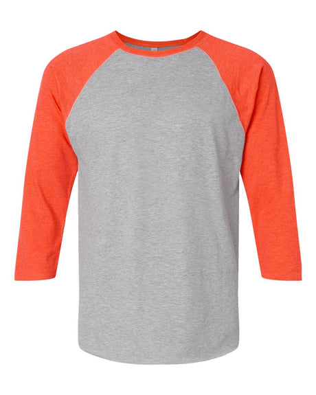LAT Unisex Baseball Fine Jersey Three-Quarter Sleeve Tee. 6930 - Vintage Heather/ Vintage Orange