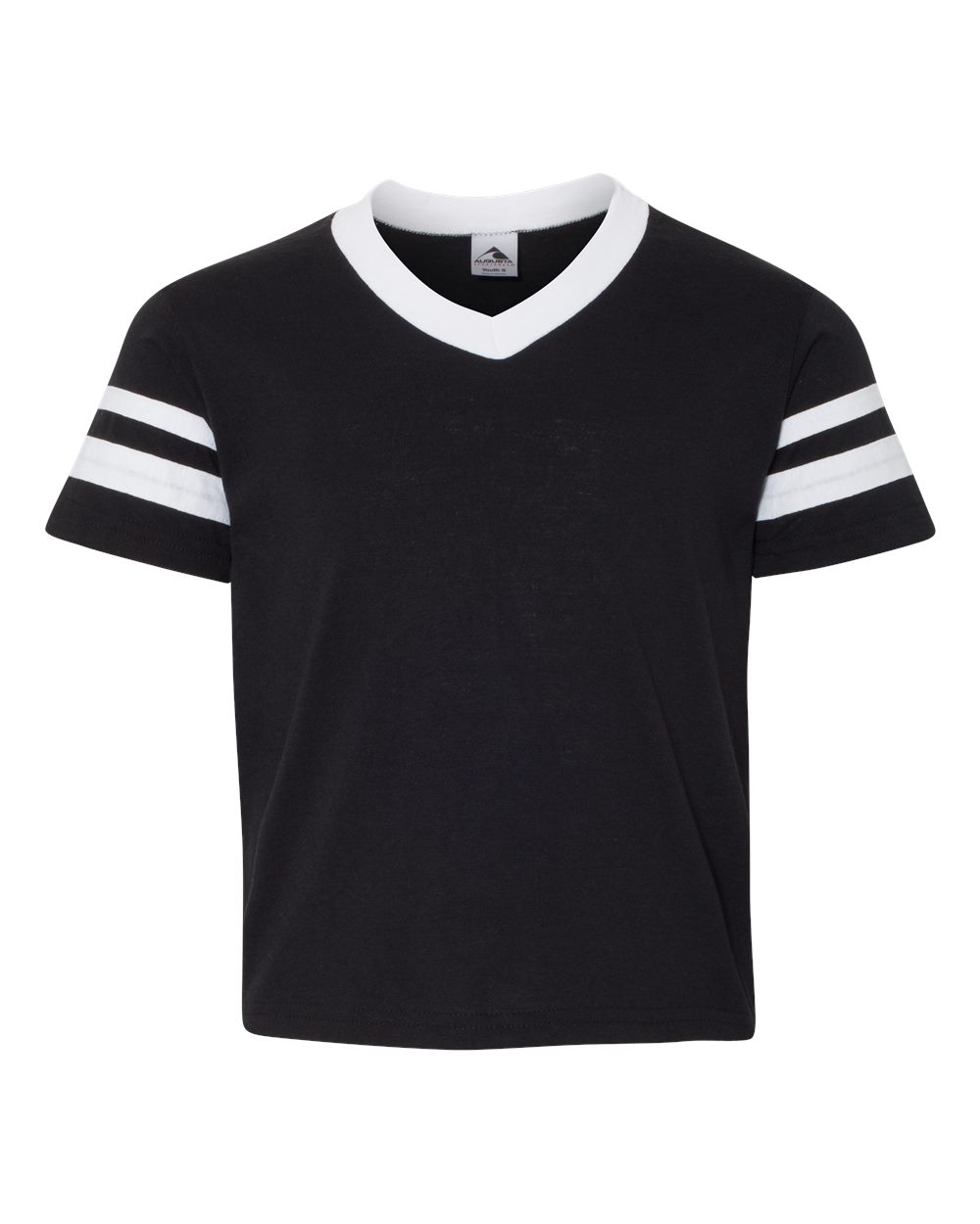 Augusta Sportswear Youth V-Neck Jersey with Striped Sleeves. 361 - Black/ White