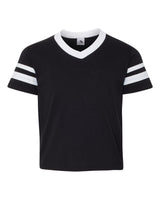 Augusta Sportswear Youth V-Neck Jersey with Striped Sleeves. 361 - Black/ White