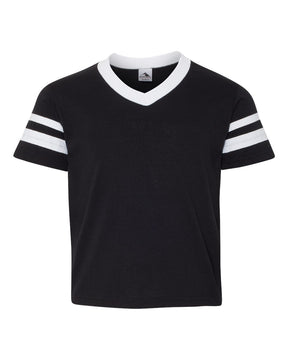 Augusta Sportswear Youth V-Neck Jersey with Striped Sleeves. 361 - Black/ White