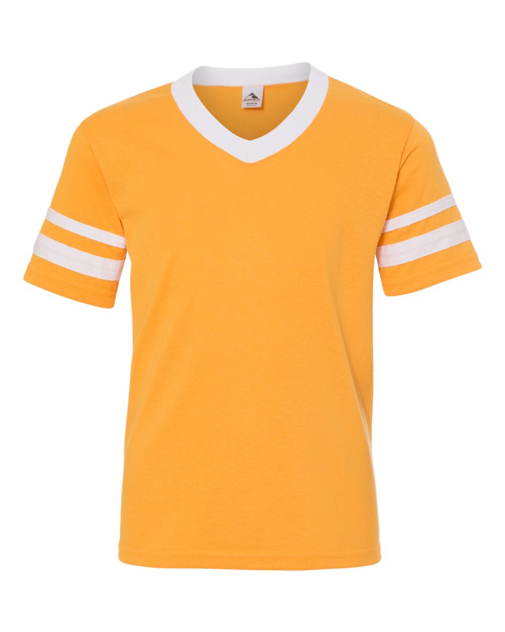 Augusta Sportswear Youth V-Neck Jersey with Striped Sleeves. 361 - Gold/ White