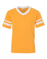 Augusta Sportswear Youth V-Neck Jersey with Striped Sleeves. 361 - Gold/ White