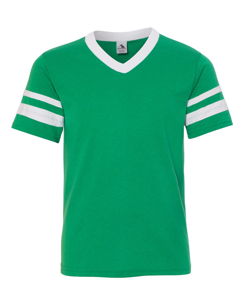 Augusta Sportswear Youth V-Neck Jersey with Striped Sleeves. 361 - Kelly/ White