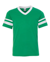 Augusta Sportswear Youth V-Neck Jersey with Striped Sleeves. 361 - Kelly/ White