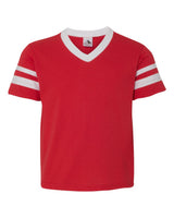 Augusta Sportswear Youth V-Neck Jersey with Striped Sleeves. 361 - Red/ White