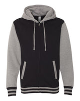 Independent Trading Co. Unisex Heavyweight Varsity Full-Zip Hooded Sweatshirt. IND45UVZ - Black/ Gunmetal Heather