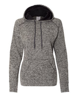 J. America Women’s Cosmic Fleece Hooded Sweatshirt. 8616 - Charcoal Fleck/ Black