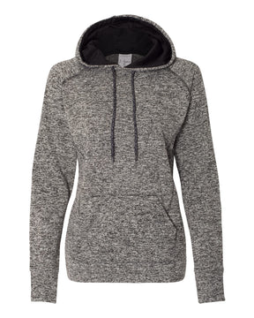 J. America Women’s Cosmic Fleece Hooded Sweatshirt. 8616 - Charcoal Fleck/ Black