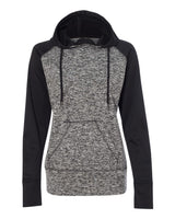 J. America Women’s Colorblocked Cosmic Fleece Hooded Sweatshirt. 8618 - Charcoal Fleck/ Black
