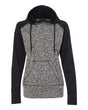 J. America Women’s Colorblocked Cosmic Fleece Hooded Sweatshirt. 8618 - Charcoal Fleck/ Black