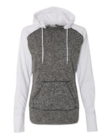 J. America Women’s Colorblocked Cosmic Fleece Hooded Sweatshirt. 8618 - Charcoal Fleck/ White