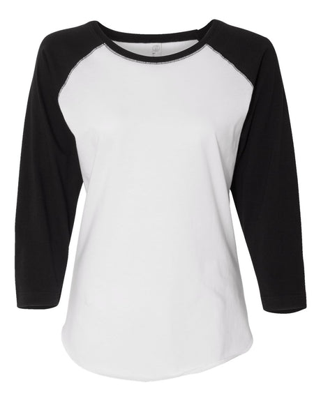 LAT Women's Baseball Fine Jersey Three-Quarter Sleeve Tee. 3530 - White Solid/ Black