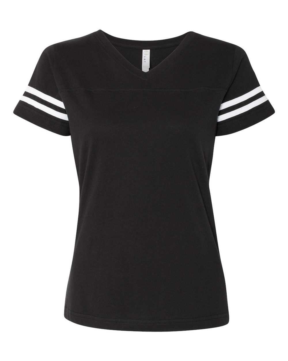 LAT Women's Football V-Neck Fine Jersey Tee. 3537 - Black Solid/ White