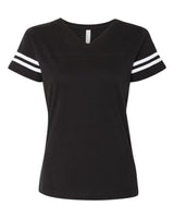 LAT Women's Football V-Neck Fine Jersey Tee. 3537 - Black Solid/ White