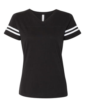 LAT Women's Football V-Neck Fine Jersey Tee. 3537 - Black Solid/ White