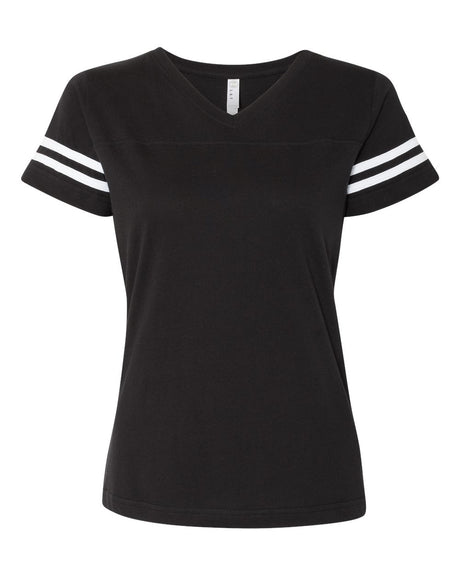 LAT Women's Football V-Neck Fine Jersey Tee. 3537 - Black Solid/ White