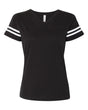 LAT Women's Football V-Neck Fine Jersey Tee. 3537 - Black Solid/ White