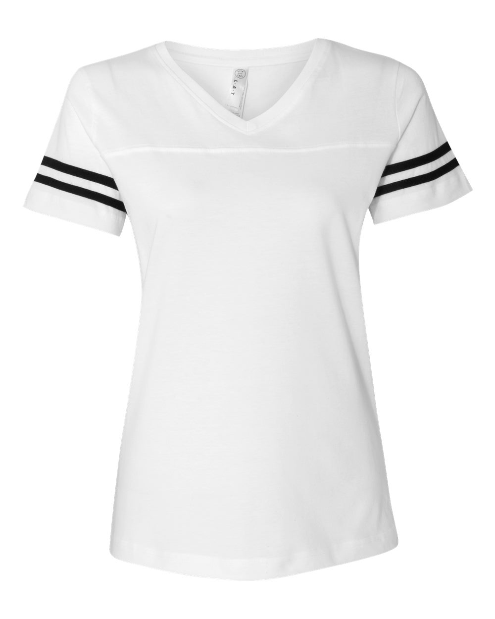 LAT Women's Football V-Neck Fine Jersey Tee. 3537 - White Solid/ Black