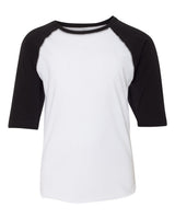 LAT Youth Baseball Fine Jersey Three-Quarter Sleeve Tee. 6130 - White Solid/ Black