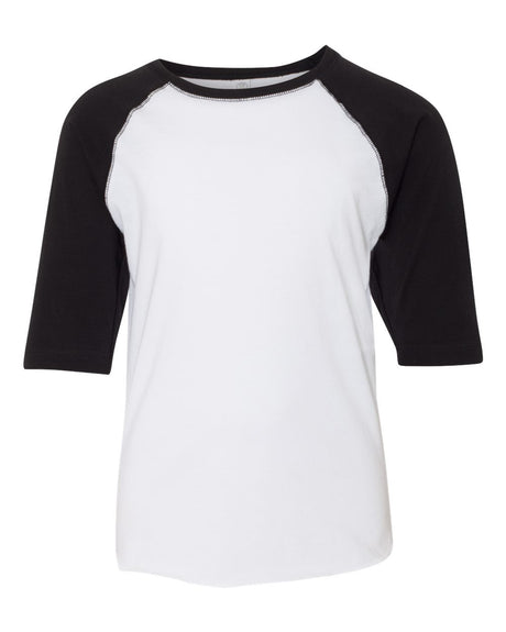 LAT Youth Baseball Fine Jersey Three-Quarter Sleeve Tee. 6130 - White Solid/ Black