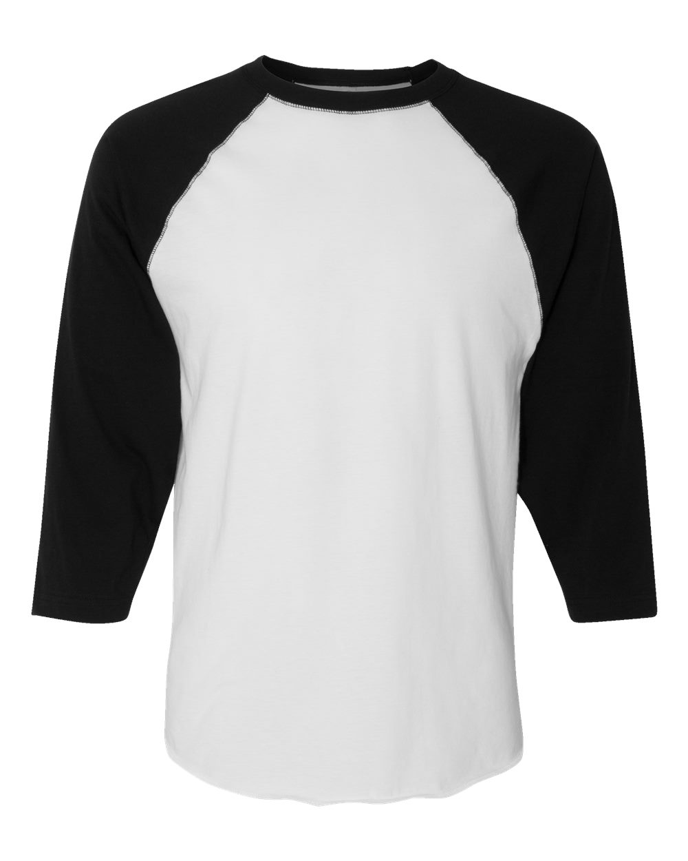 LAT Unisex Baseball Fine Jersey Three-Quarter Sleeve Tee. 6930 - White Solid/ Black
