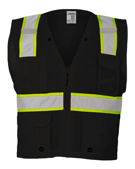 Kishigo Unisex EV Series® Enhanced Visibility Multi-Pocket Mesh Vest. B100-111 - Black/ Lime - B100